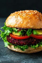 Delicious vegetarian burger with fresh ingredients