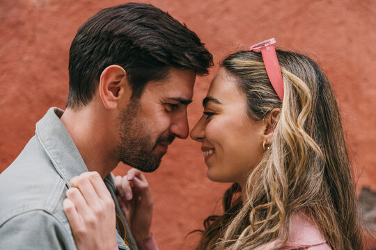 Romantic couple sharing an intimate moment close up