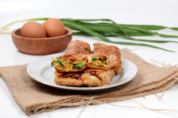 Martabak Telor or Martabak Telur. Savory pan-fried pastry stuffed with egg, meat and spices. indonesian street food, good for commercial or article