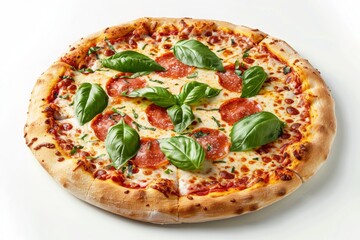 pizza Napoletana, traditional Italian pizza Margherita on white background	