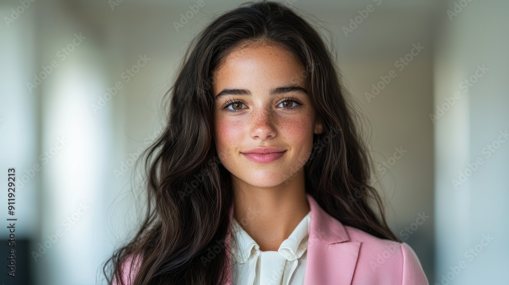 Sticker Confident young woman with natural makeup and wavy hair