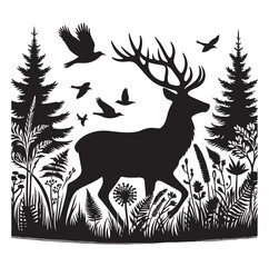 Deer silhouette black vector art illustration design.