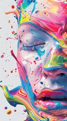 Fototapeta premium Abstract colorful paint splashes forming a human face.