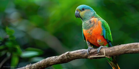 Obraz premium A Red bellied Parrot Poicephalus rufiventris perched on a tree branch