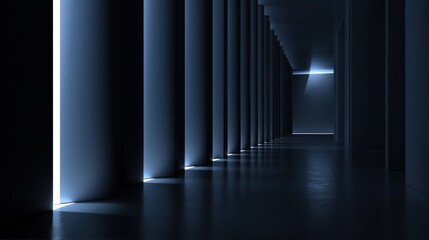 Fototapeta premium Dark Hallway with Light Columns, Architecture, and Interior Design