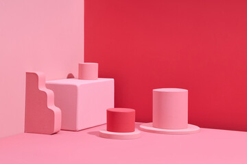 pink wall circle red minimal abstract background