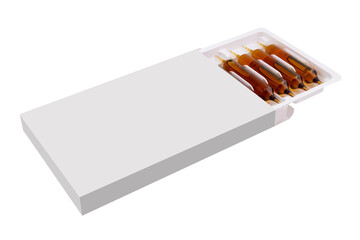 Mockup of glass drinking ampoule with medicine in container