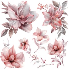 Watercolor flowers set. Hand painted floral design elements isolated on white background.
