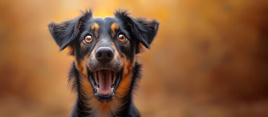 Fototapeta premium An excited puppy dog with wide eyes symbolizing joy and playful innocence, capturing a sense of fun and happiness