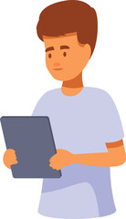 Young man is using digital tablet, modern lifestyle, searching information, online education concept