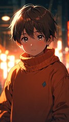 Obraz premium anime baby boy in orange sweater portrait character cartoon manga design illustration art 23