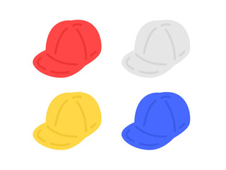 学校の赤白黄青色の帽子のイラスト