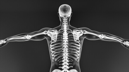 back skeleton pose with an X-ray on a black background. back skeleton background. par of human body of back skeleton