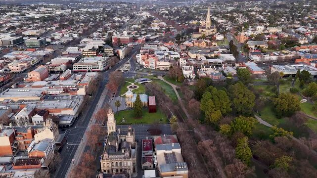 Bendigo Central Business District - Victoria Australia - Aerial Footage (4k) Panorama