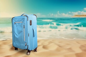 Summer vacation Suitcase at  bright Tropical Beach
