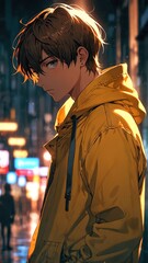 Obraz premium anime boy in yellow hoodie portrait character cartoon manga design illustration art 290