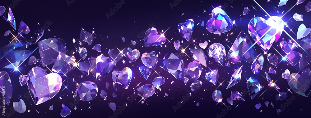 Poster a purple background with many diamonds scattered throughout. the diamonds are of various sizes and a