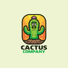 Cactus character logo cartoon mascot vector illustration