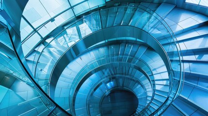 Fototapeta premium Spiral staircase inside a modern cylindrical building with glass floors
