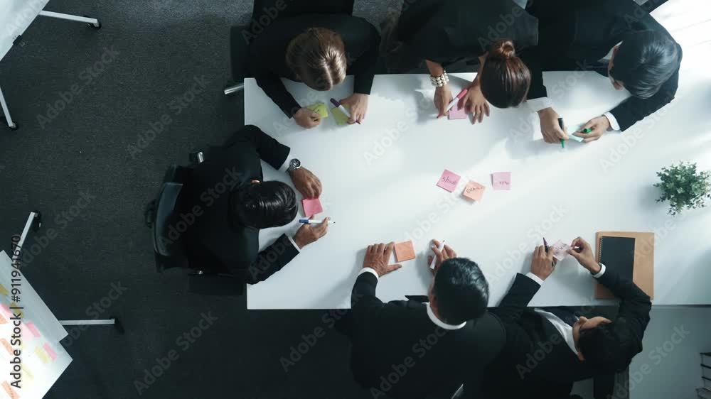 Poster top view of smart business team planning marketing strategy at meeting room. professional executive 