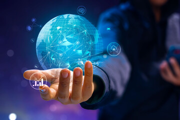 Internet technology and people's networks use AI to help with work, AI Learning or artificial intelligence in business and modern technology, AI technology in everyday life.