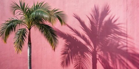 Palm tree shadow on pink wall, palm tree, shadow, pink, wall, sunlight, tropical, summer, exotic, silhouette, nature