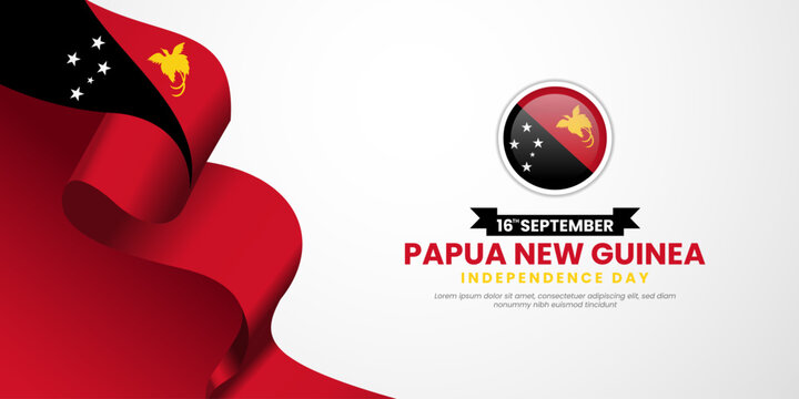 Waving ribbon flag of Papua New Guinea independence day background design - Powered by Adobe