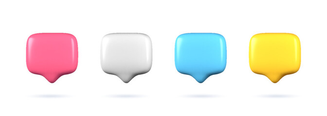 Set of speech bubbles. Chat dialogue text bubbles in a modern, realistic 3D design. The collection is isolated. Vector illustration.