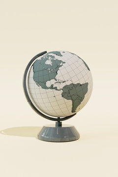 3D Render of a Globe with Map of Continents