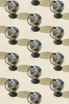 3D Render of Multiple Globes in a Repetitive Pattern