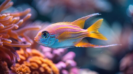 Obraz premium Colorful Fish Swimming Past Coral Reef