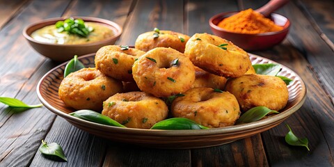 Plate of delicious Vadas, a popular South Indian appetizer, South Indian, Food, Cuisine, Snack, Lentils, Fried, Spicy