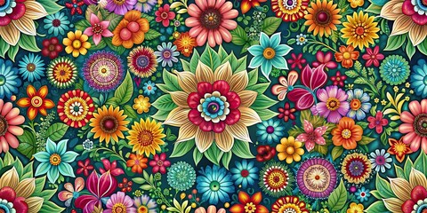 Seamless flower pattern with vibrant colors and intricate details, floral, seamless, pattern, flowers, vibrant