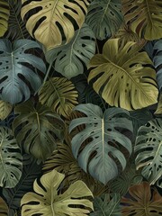 Tropical Leaves Pattern in shades of green, brown, and yellow
