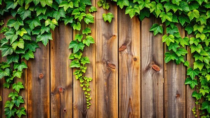 Lush green ivy climbing on a rustic wooden fence, nature, plant, vine, growth, texture, background, outdoor, garden, rustic, wood