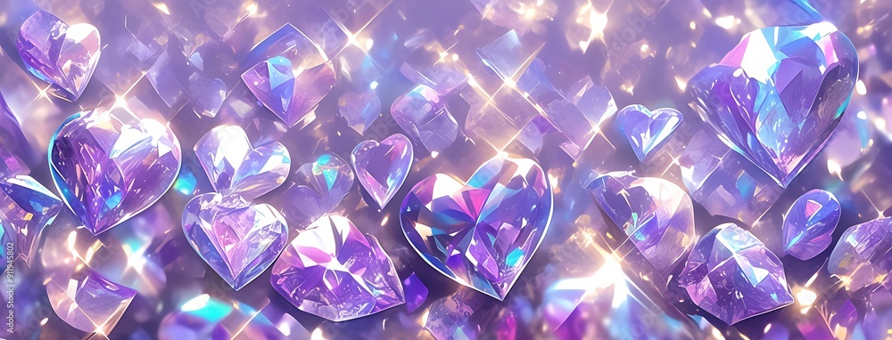 Poster a purple background with many small diamonds in the foreground. the diamonds are scattered all over 