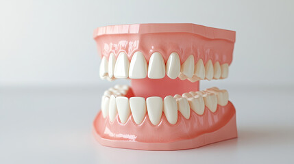 Obraz premium Dental model of teeth on a white background. Wallpaper photo for learning science, biology, dentistry.