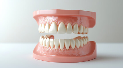 Obraz premium Dental model of teeth on a white background. Wallpaper photo for learning science, biology, dentistry.