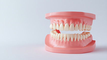 Dental model of teeth on a white background. Wallpaper photo for learning science, biology, dentistry.
