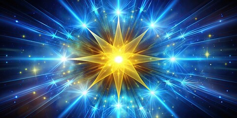 Fototapeta premium Abstract yellow explosion star with blue glow and cosmic energy release, abstract, yellow, explosion, star, blue, glow