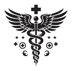 Caduceus health vector silhouette black vector art illustration design.
