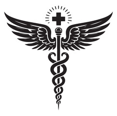 Caduceus health vector silhouette black vector art illustration design.