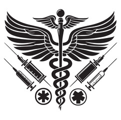 Caduceus health vector silhouette black vector art illustration design.