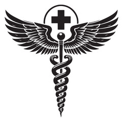 Caduceus health vector silhouette black vector art illustration design.