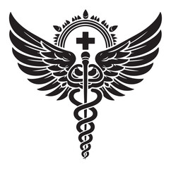 Caduceus health vector silhouette black vector art illustration design.