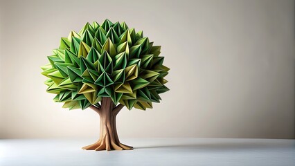Deep view of a paper origami tree transforming into a real tree, origami, paper, tree, transformation, growth