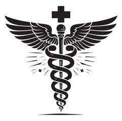 Caduceus health vector silhouette black vector art illustration design.