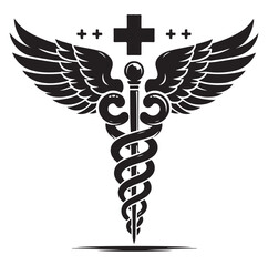 Caduceus health vector silhouette black vector art illustration design.