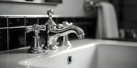 Elegant chrome faucet in a modern bathroom setting, showcasing luxury and contemporary design.