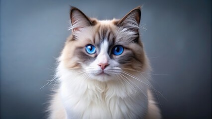 Ragdoll cat with mesmerizing blue eyes , Ragdoll, cat, blue eyes, intense, beautiful, fluffy, pet, animal, feline, adorable